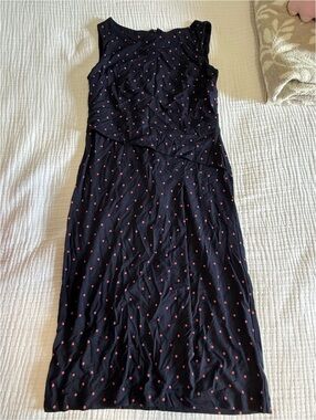 Ann Taylor Navy Midi Dress with Red Polka Dots